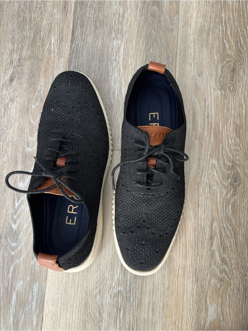 Cole Haan Black Knit Lace-Up Oxfords with Brown Accents